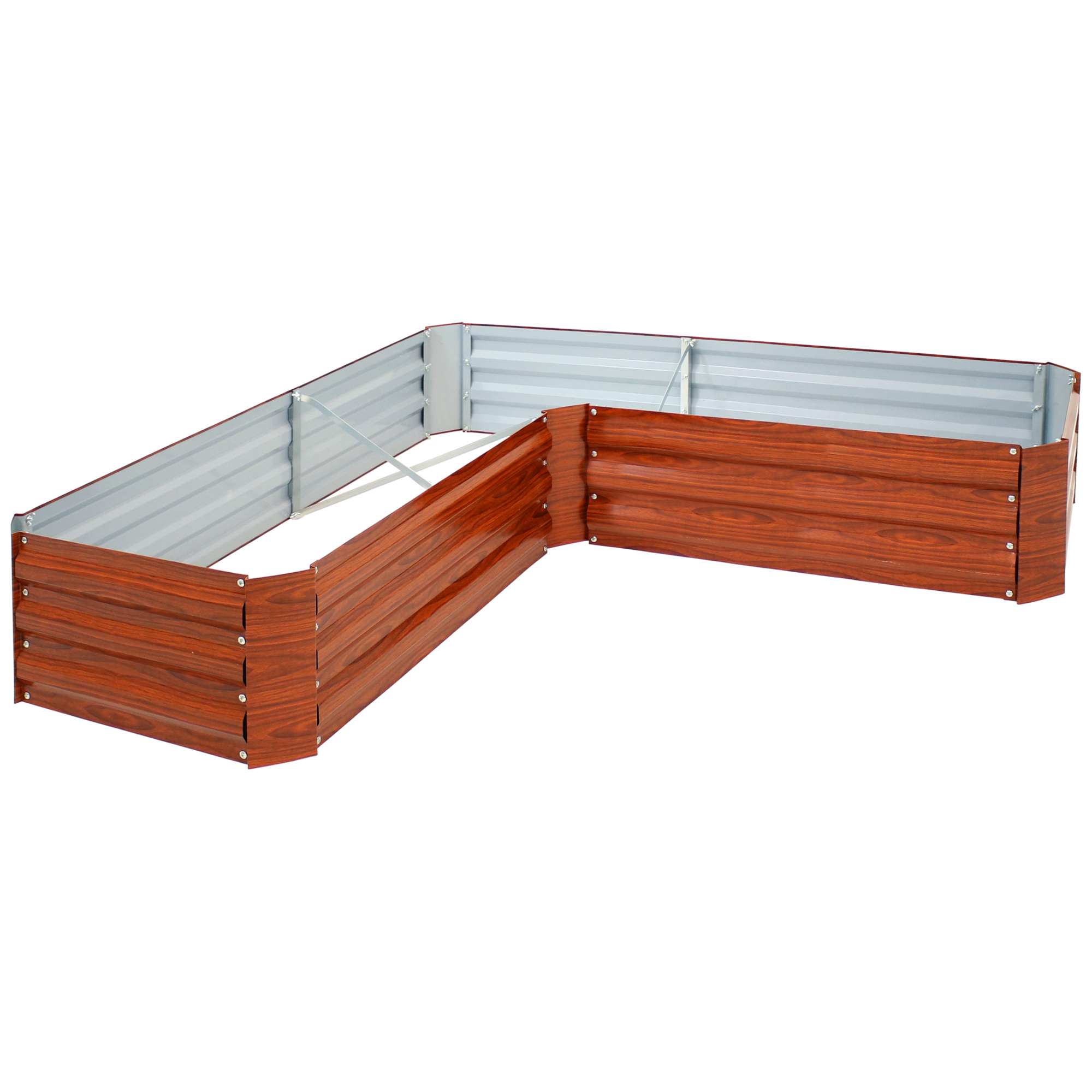 Sunnydaze Decor, L Shaped Steel Raised Garden Bed Wood, Container Length 59.5 in, Container Width 59.5 in, Material Wood, Model# HB-751